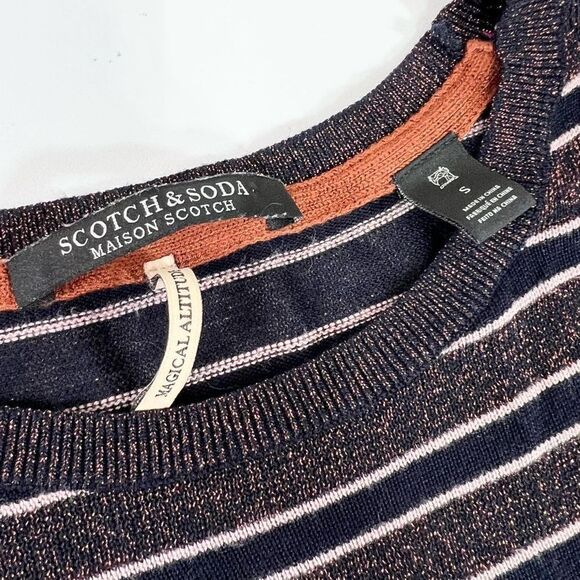 Scotch & Soda Sweater Women's Small Striped Lurex Black & Purple Knit Pullover - Picture 3 of 9